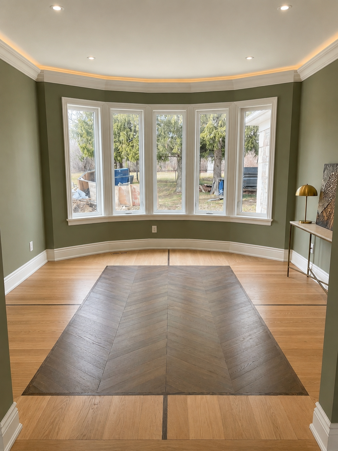 Chevron inlay hardwood pattern