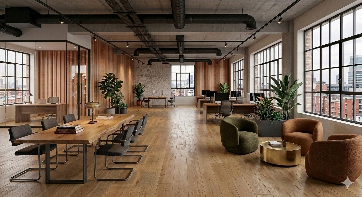 Warm rustic restaurant with wood floors — commercial flooring