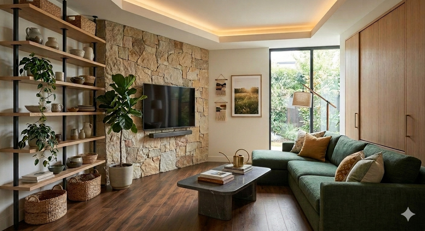 Bright spacious living room with laminate flooring
